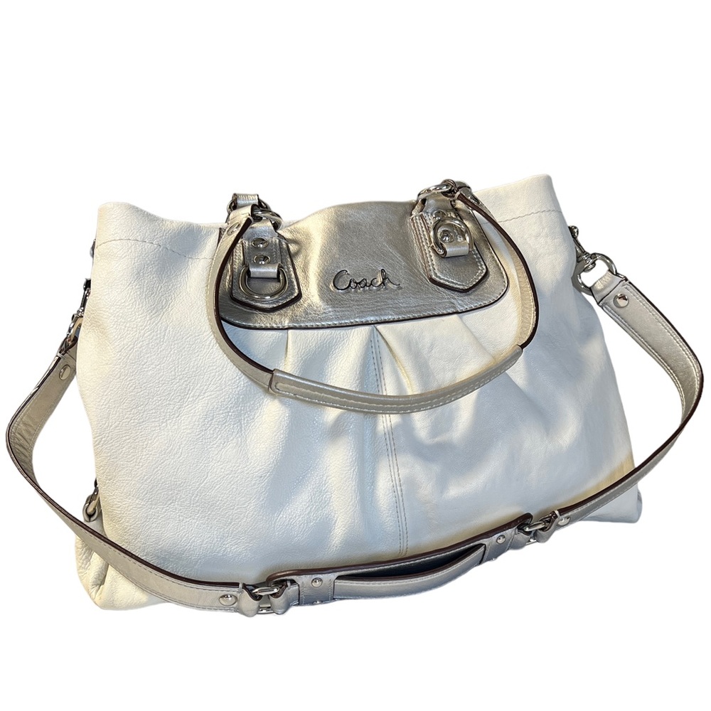 Vintage Coach Ashley Shoulder Purse Soft Pebble Leather White Silver F1553